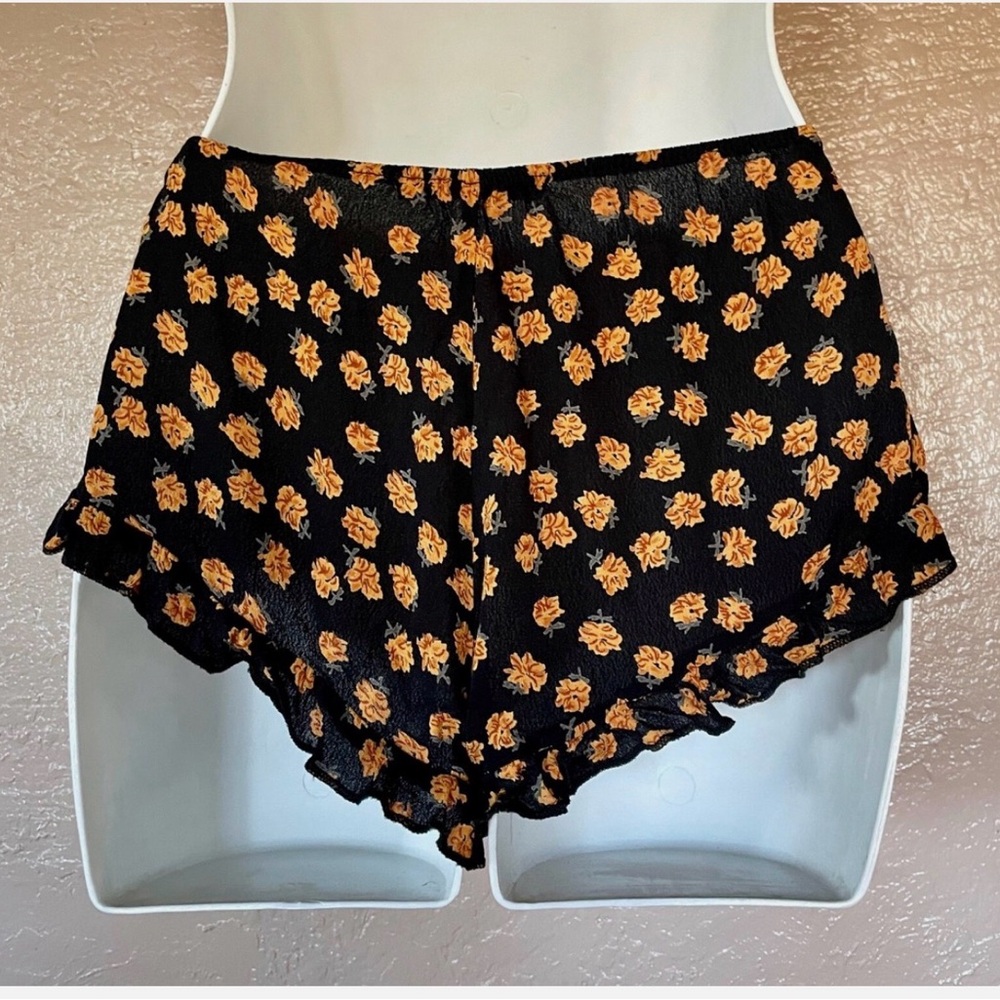 Brandy Melville Black and Orange Floral Shorts